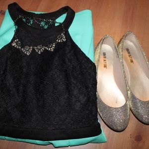 Black and Teal Halter Short Dress